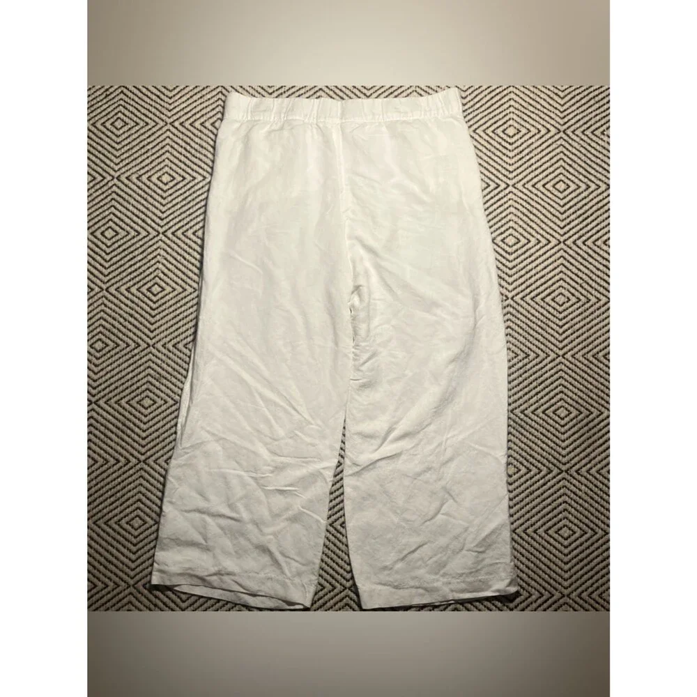 Classic White Linen Pants elastic waist size L summer spring vacation